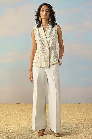 Ivory Viscose & Linen Straight Pants by Dash and Dot