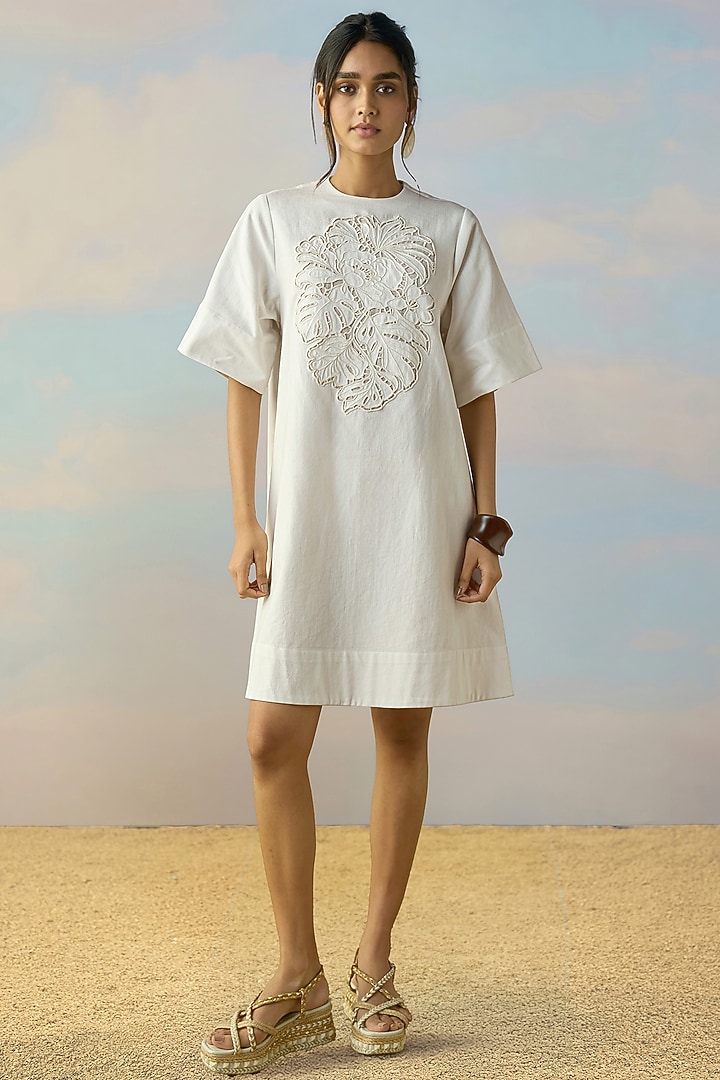 Ivory Organic Cotton Cutwork Mini Summer Dress by Dash and Dot at Pernia's Pop Up Shop