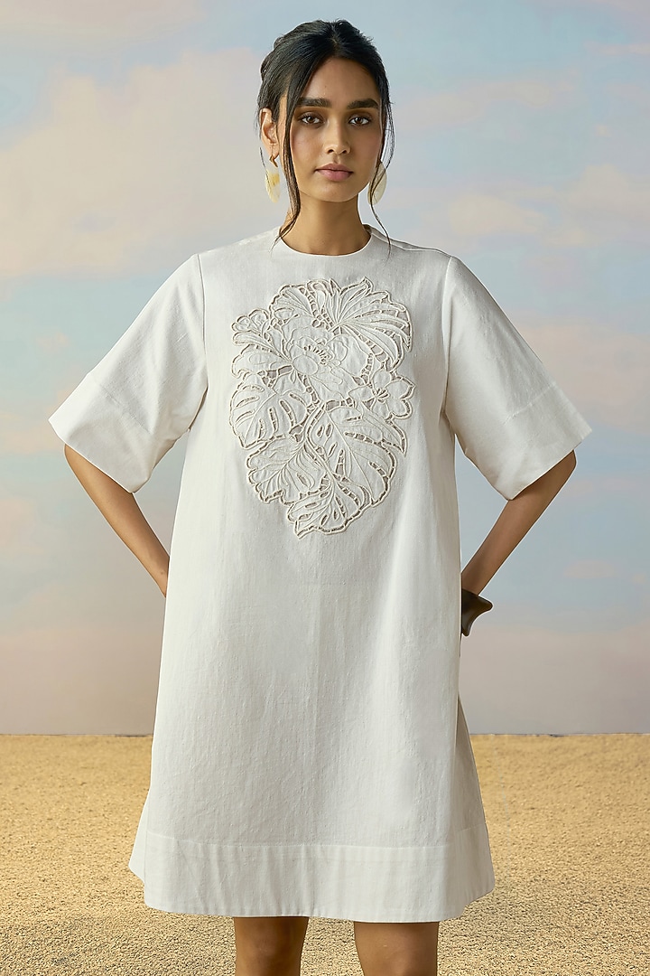 Ivory Organic Cotton Cutwork Mini Summer Dress by Dash and Dot at Pernia's Pop Up Shop