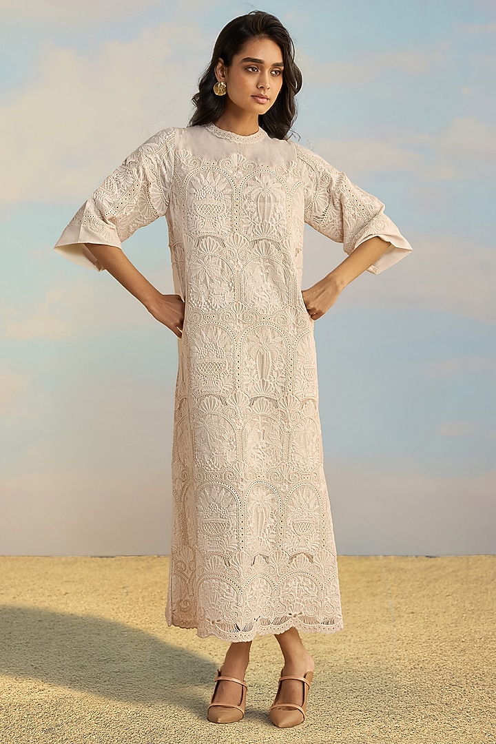Pearlescent Ivory Organic Cotton Maxi Vacation Dress by Dash and Dot at Pernia's Pop Up Shop