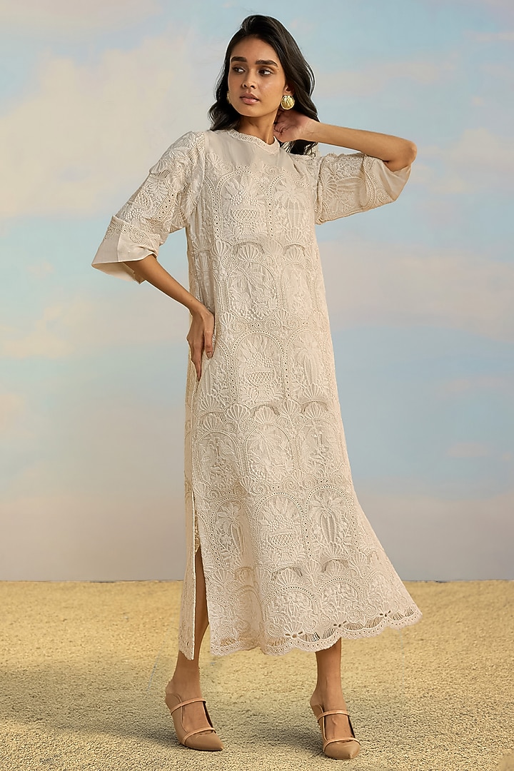Pearlescent Ivory Organic Cotton Maxi Vacation Dress by Dash and Dot at Pernia's Pop Up Shop