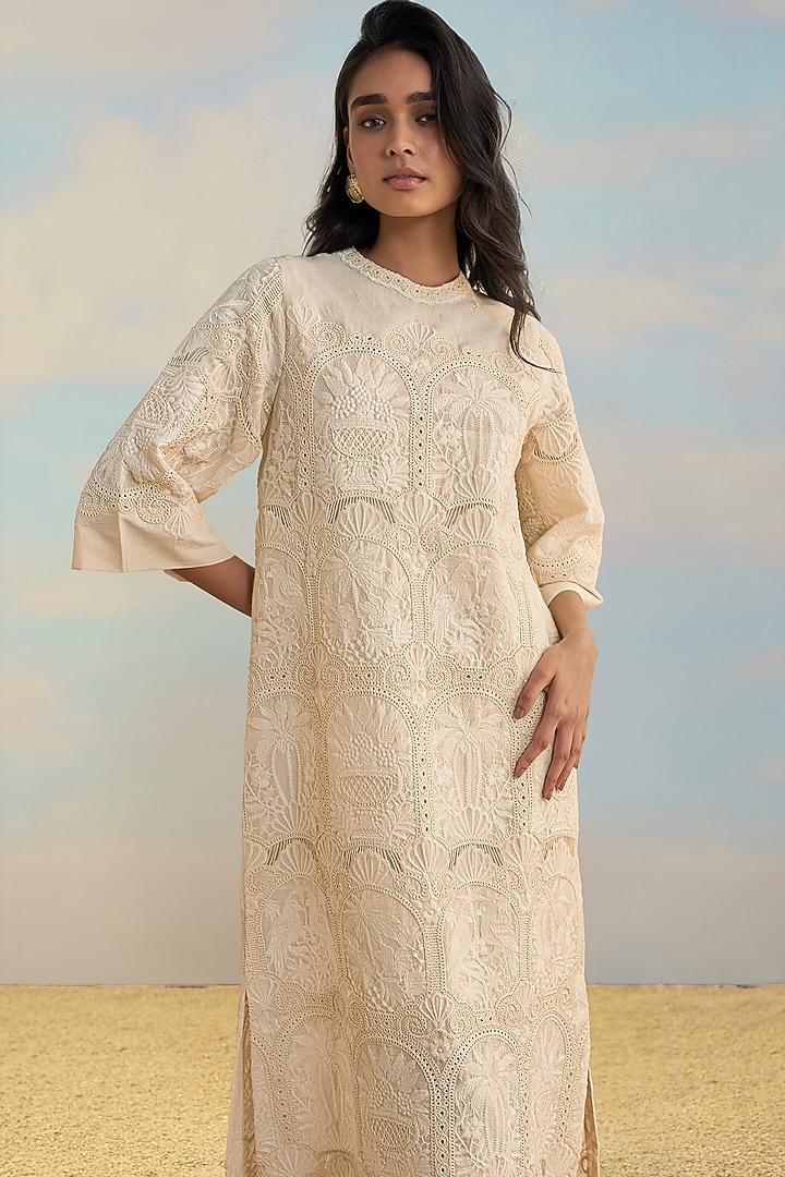 Pearlescent Ivory Organic Cotton Maxi Vacation Dress by Dash and Dot at Pernia's Pop Up Shop