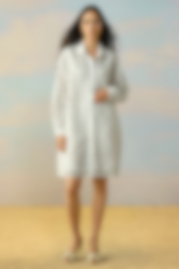 Pearlescent Ivory Viscose Linen Lacework Mini Summer Shirt Dress by Dash and Dot at Pernia's Pop Up Shop