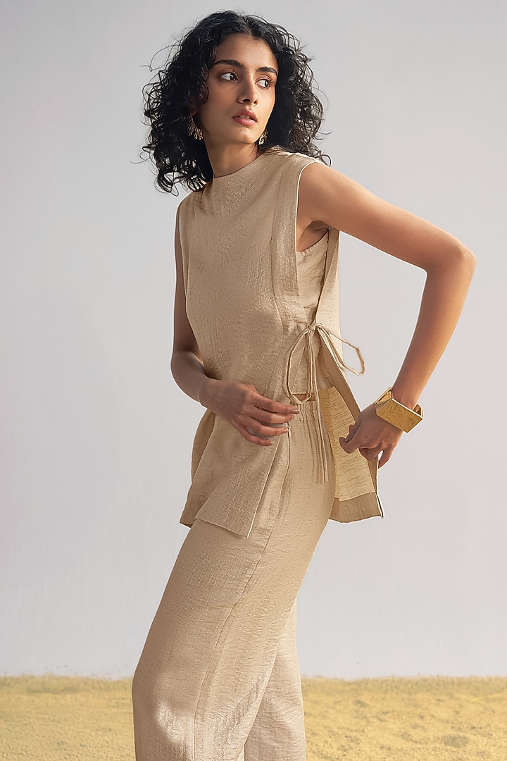Beige Modal & Silk Tabard-Style Top by Dash and Dot at Pernia's Pop Up Shop
