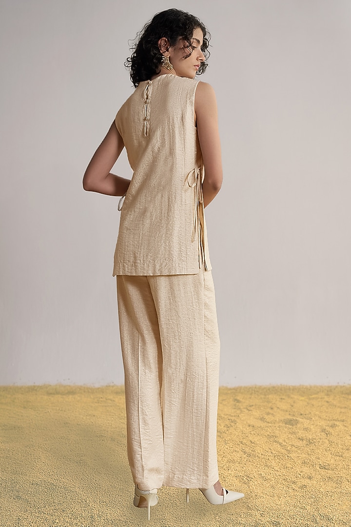 Beige Silk & Linen Pants by Dash and Dot at Pernia's Pop Up Shop