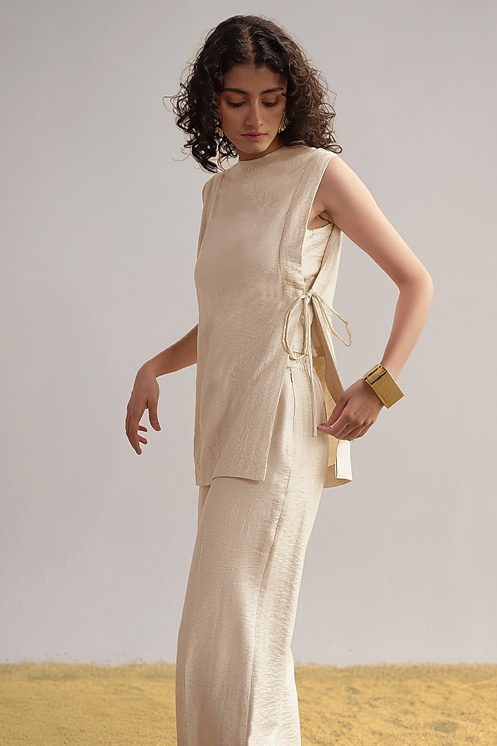 Beige Modal & Silk Co-Ord Set by Dash and Dot at Pernia's Pop Up Shop