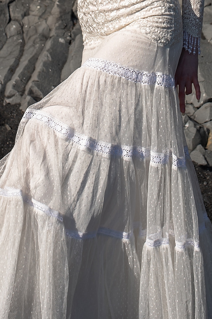 White Tulle Embroidered Skirt Set by SEEMA GUJRAL X DASH AND DOT at Pernia's Pop Up Shop