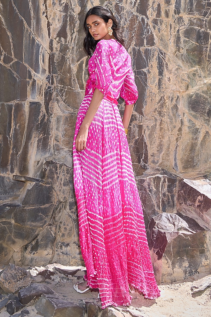 Magenta Pink Ombre Viscose Bandhani Printed A-Line Skirt by Dash and Dot at Pernia's Pop Up Shop