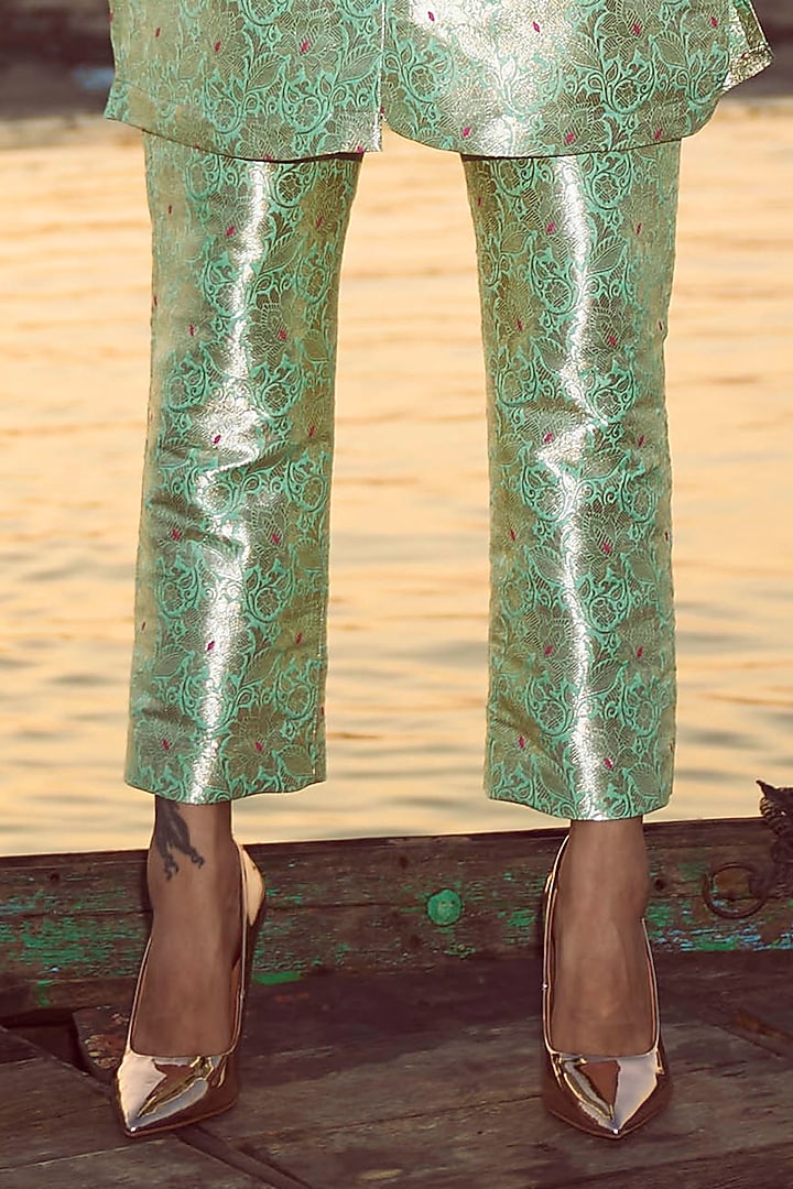 Mint Green Brocade Co-Ord Set by Dash and Dot at Pernia's Pop Up Shop