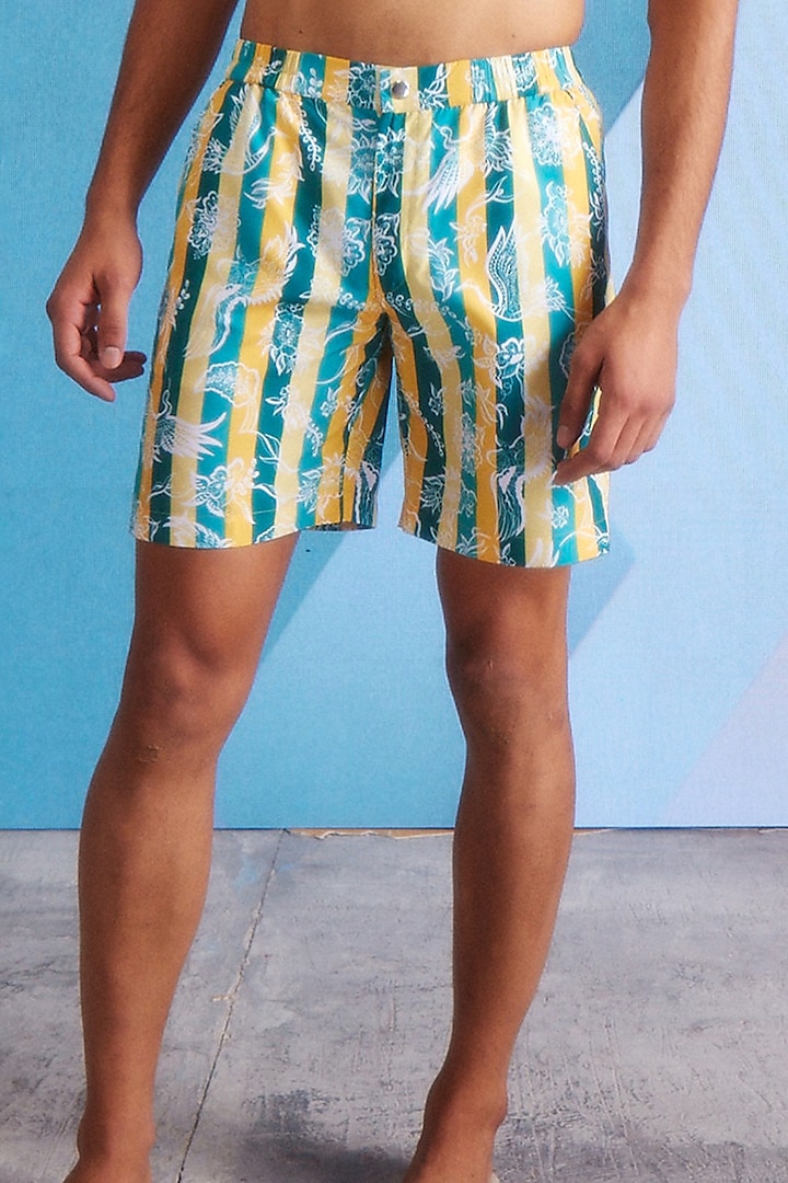 Green & Yellow Polyester Printed Swim Shorts by Dash and Dot Men at Pernia's Pop Up Shop