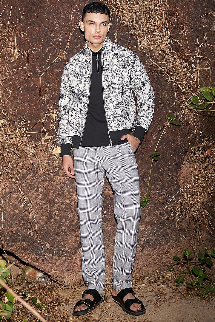 Ivory Jacquard Floral Embroidered Bomber Jacket by Dash and Dot Men at Pernia's Pop Up Shop