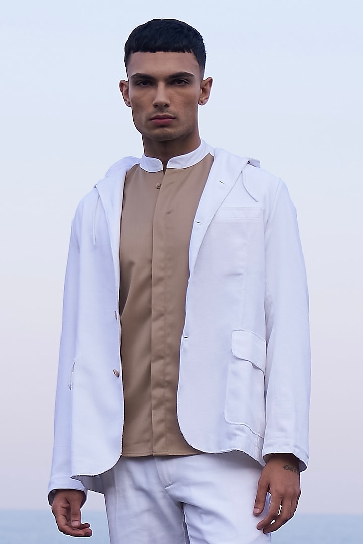 White Organic Cotton Blazer by Dash and Dot Men at Pernia's Pop Up Shop