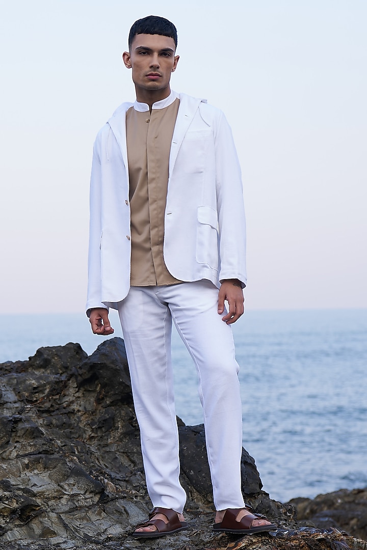 White Organic Cotton Straight Pants by Dash and Dot Men at Pernia's Pop Up Shop