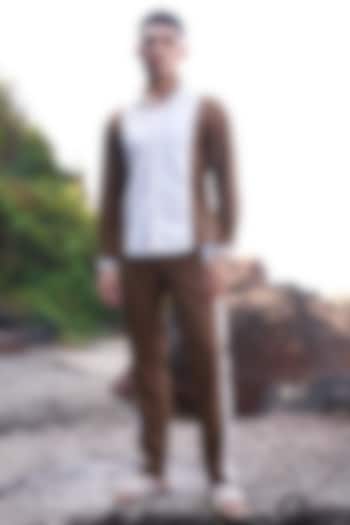 Brown & Ivory Polyester Viscose Pants by Dash and Dot Men