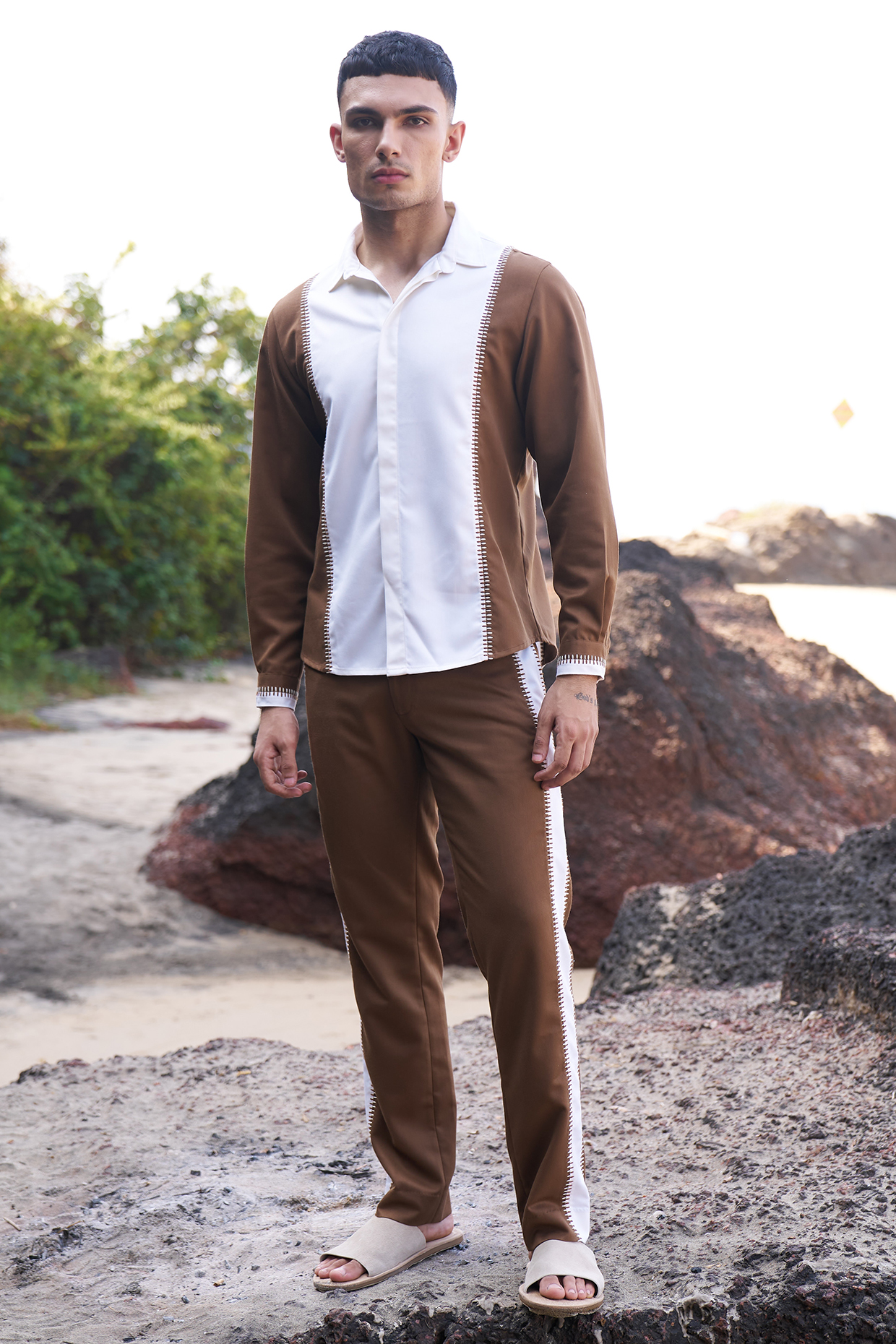 Brown & Ivory Polyester Viscose Shirt by Dash and Dot Men at Pernia's Pop Up Shop