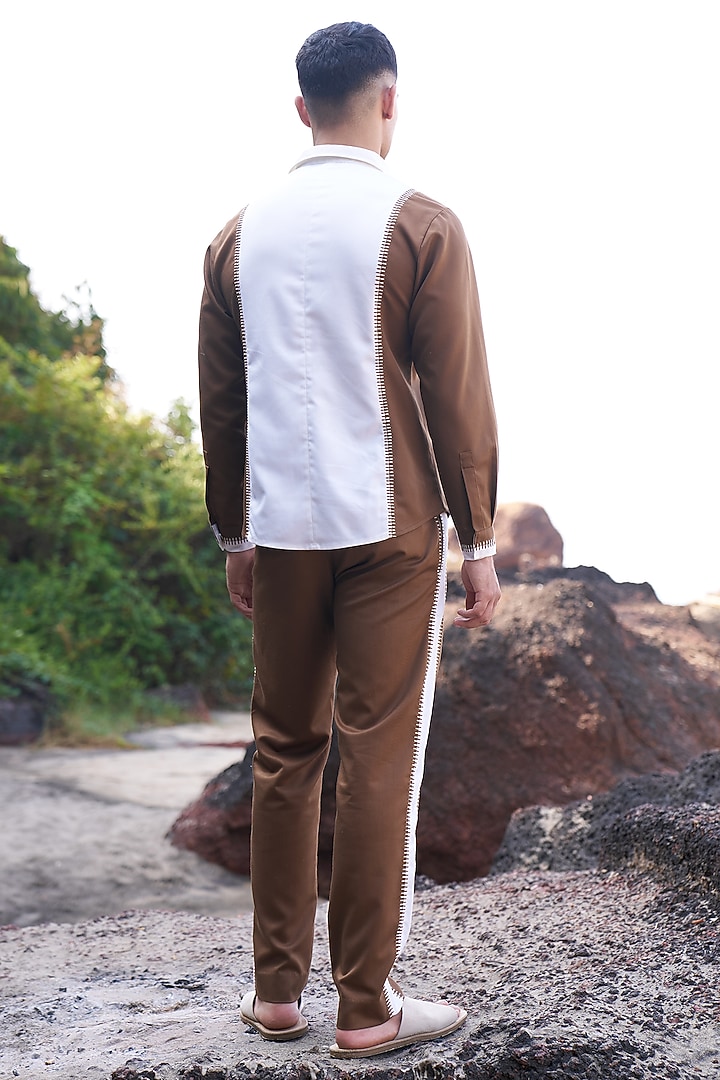 Brown & Ivory Polyester Viscose Summer Shirt by Dash and Dot Men at Pernia's Pop Up Shop