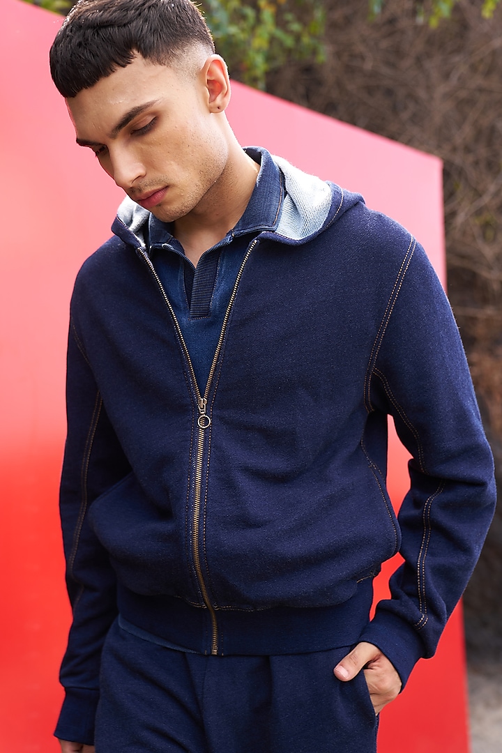 Indigo Cotton Hoodie by Dash and Dot Men