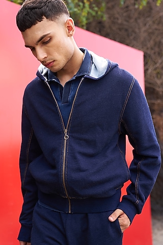 Indigo Cotton Hoodie by Dash and Dot Men