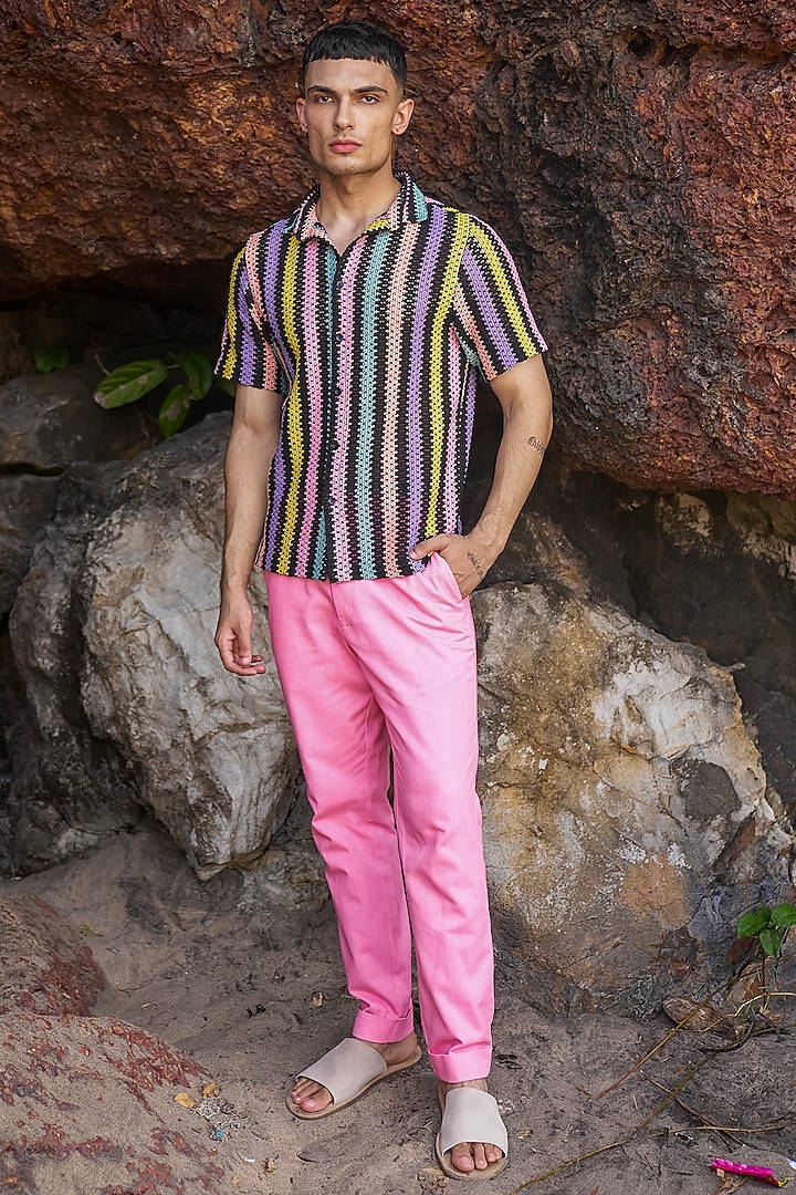 Pink Cotton Twill Pants by Dash and Dot Men