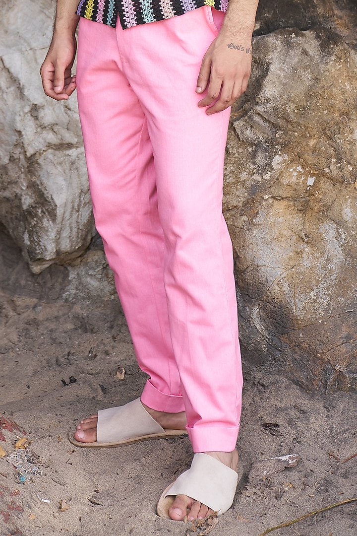 Pink Cotton Twill Pants by Dash and Dot Men at Pernia's Pop Up Shop