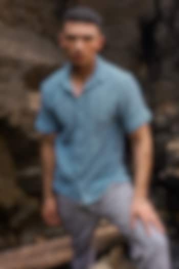 Blue Cotton Textured Summer Shirt by Dash and Dot Men at Pernia's Pop Up Shop
