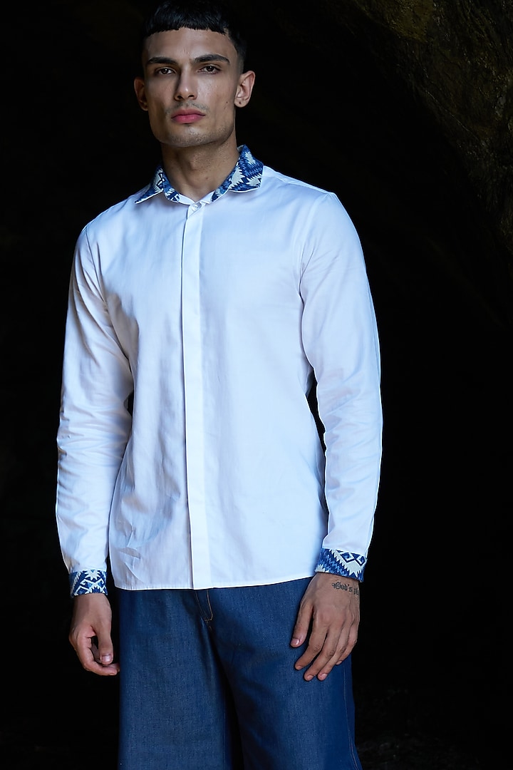 White Cotton Poplin Shirt by Dash and Dot Men