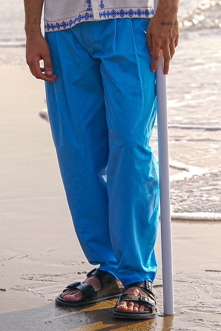 Washed Blue Organic Cotton Pants by Dash and Dot Men at Pernia's Pop Up Shop