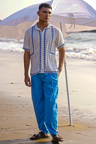 Washed Blue Organic Cotton Pants by Dash and Dot Men