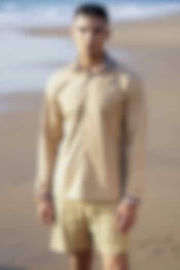Khaki Cotton Poplin Summer party Shirt by Dash and Dot Men at Pernia's Pop Up Shop