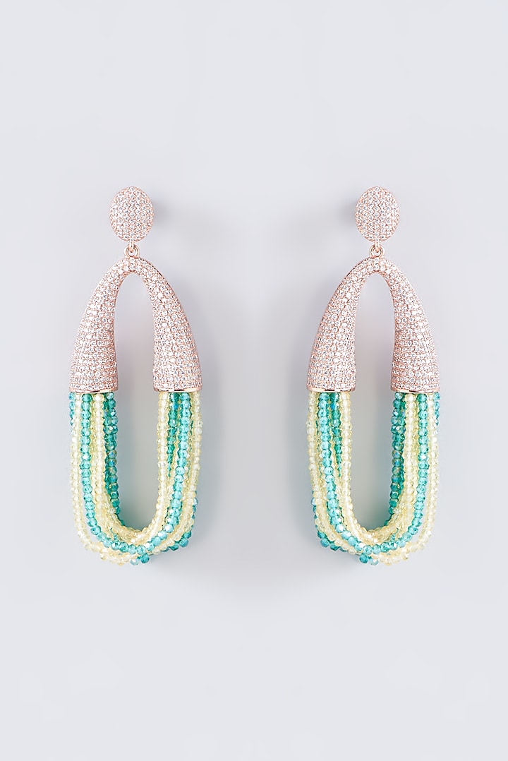Rose Gold Finish American Diamond & Crystal Hanging Dangler Earrings by Desi Bijouu
