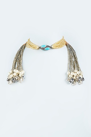 Watery Brown Crystal & Beaded Lariyat Necklace by Desi Bijouu