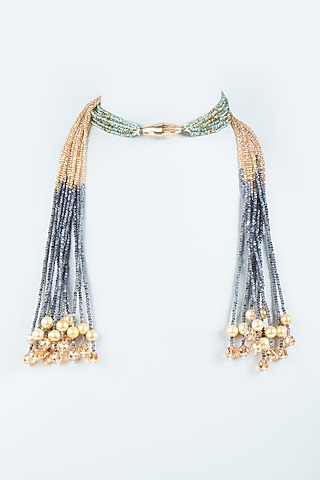 Watery Sea Green Crystal Lariyat Necklace by Desi Bijouu