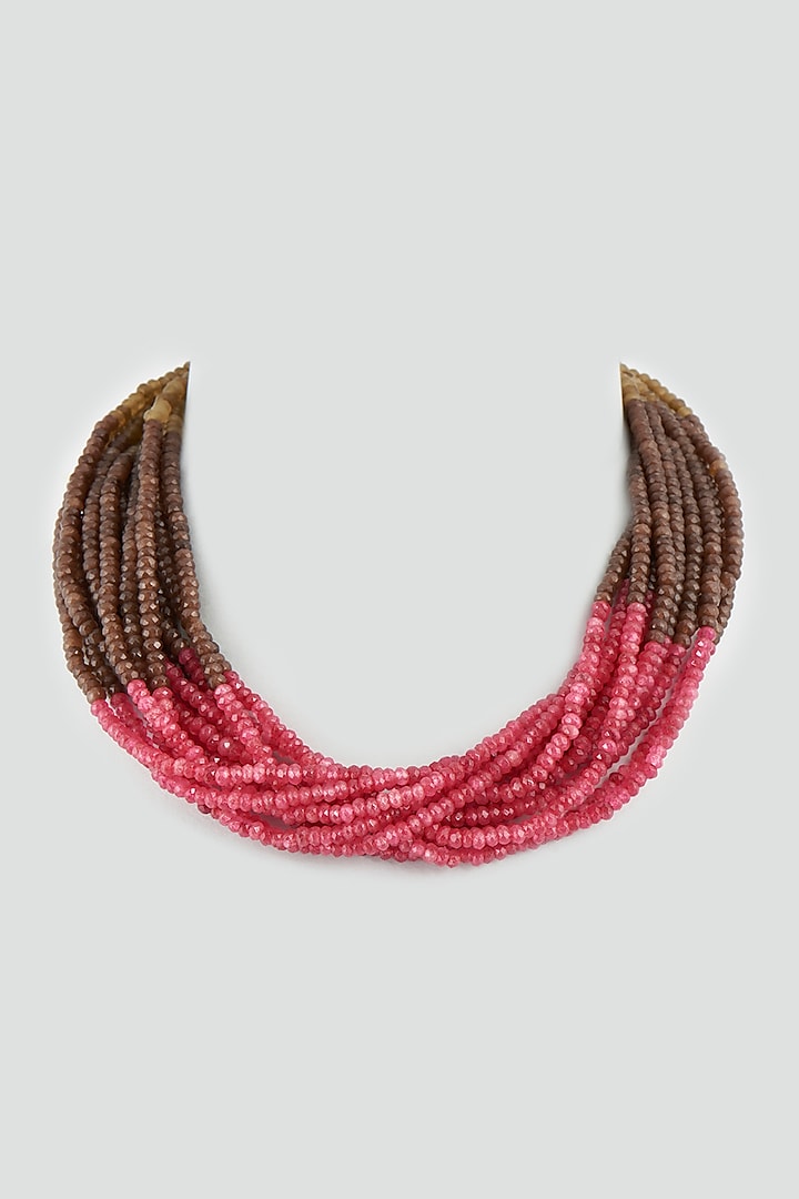 Brown & Fuchsia Beaded Necklace by Desi Bijouu at Pernia's Pop Up Shop