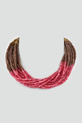 Brown & Fuchsia Beaded Necklace by Desi Bijouu