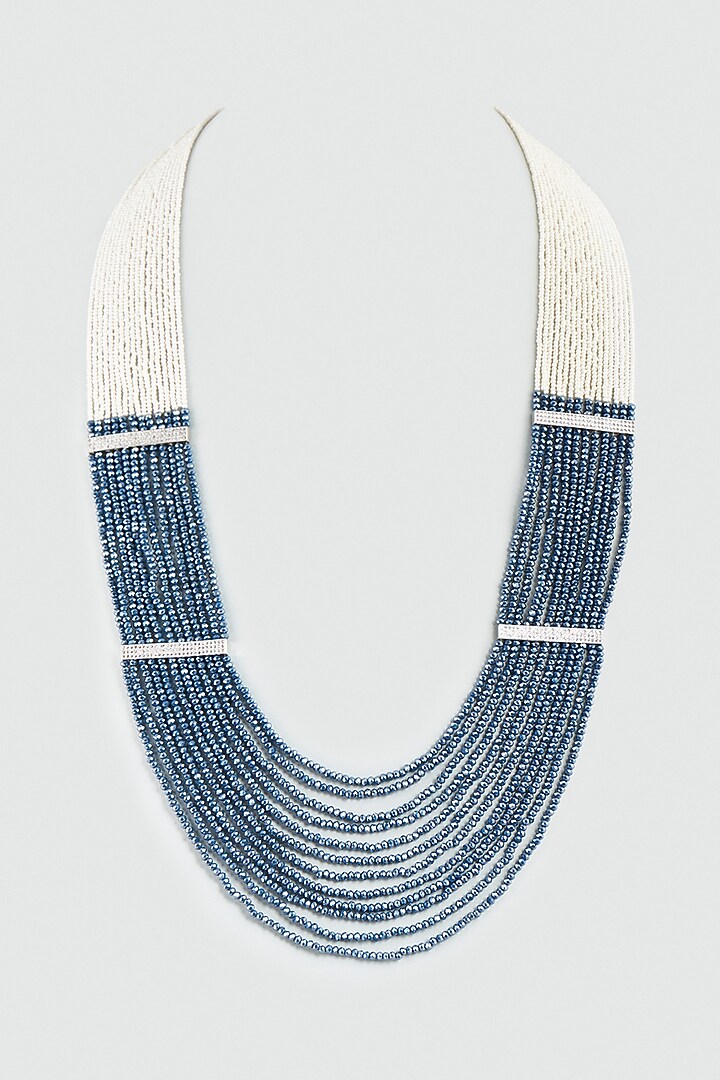 Watery Blue Kidiya Moti Pearls & Zircons Long Necklace by Desi Bijouu at Pernia's Pop Up Shop