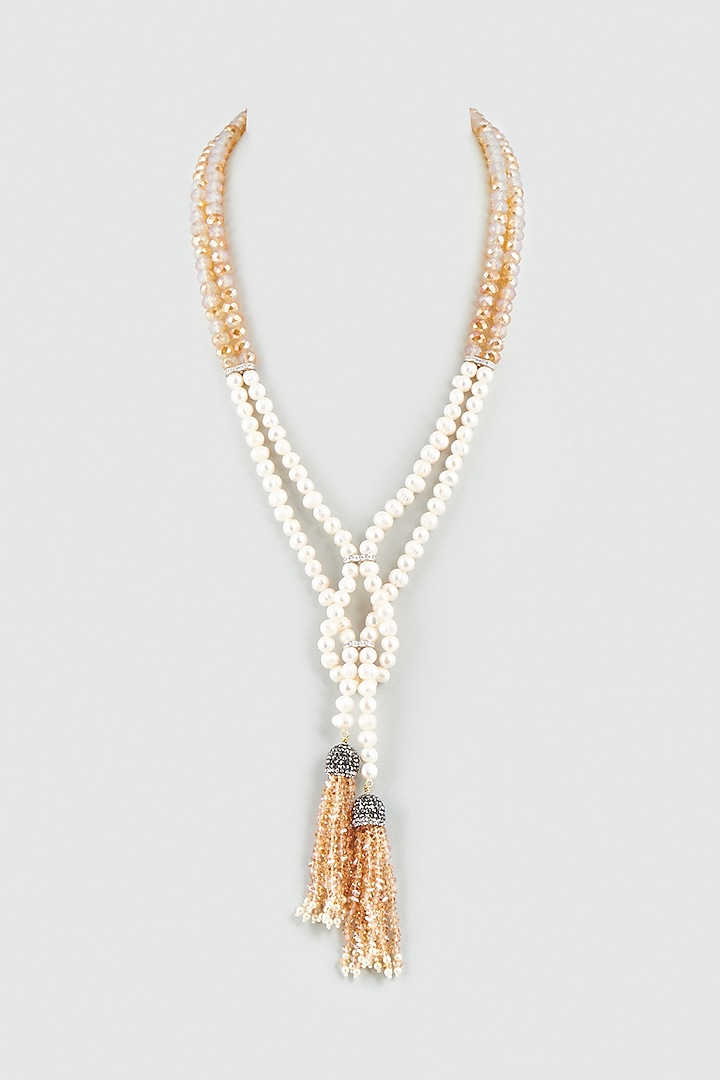 Orange & White Pearl Necklace by Desi Bijouu