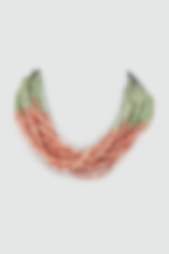 Brown & Light Mehendi Green Beaded Mala by Desi Bijouu at Pernia's Pop Up Shop