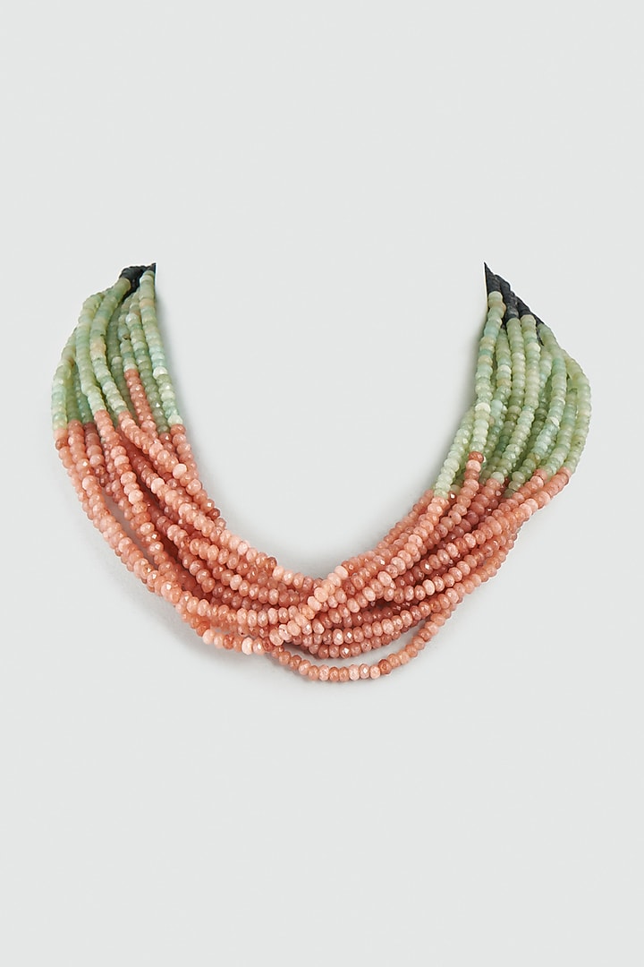 Brown & Light Mehendi Green Beaded Mala by Desi Bijouu at Pernia's Pop Up Shop