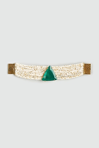 Multi-Colored Bracelet With Triangle Green Stone by Desi Bijouu