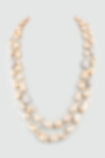 Cream & Off-White Crystal Beaded Necklace by Desi Bijouu at Pernia's Pop Up Shop