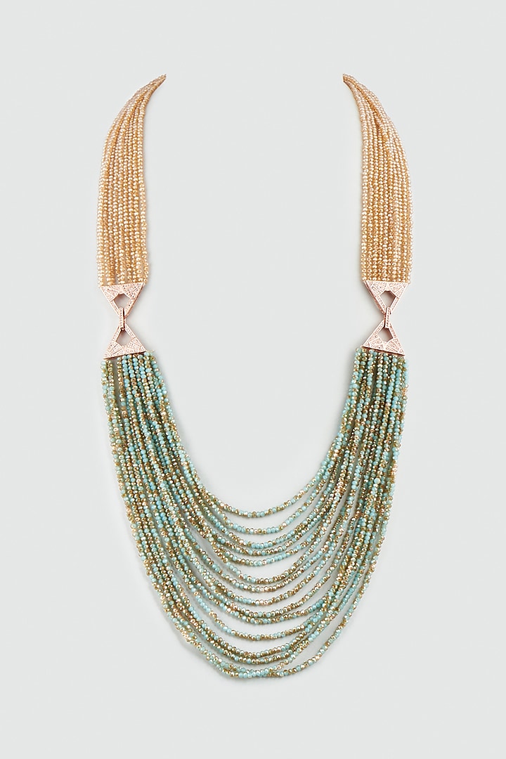 Sea Green & Orange Crystal Beaded Necklace by Desi Bijouu