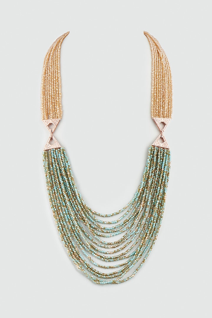 Sea Green & Orange Crystal Beaded Necklace by Desi Bijouu at Pernia's Pop Up Shop