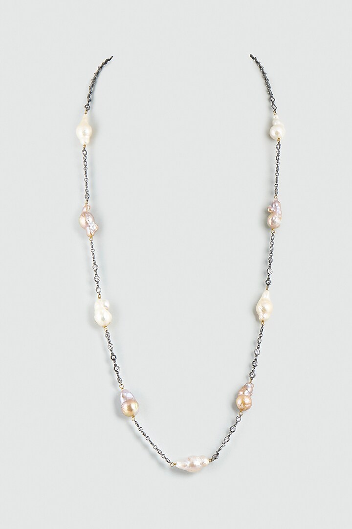 White Baroque Beaded Necklace by Desi Bijouu