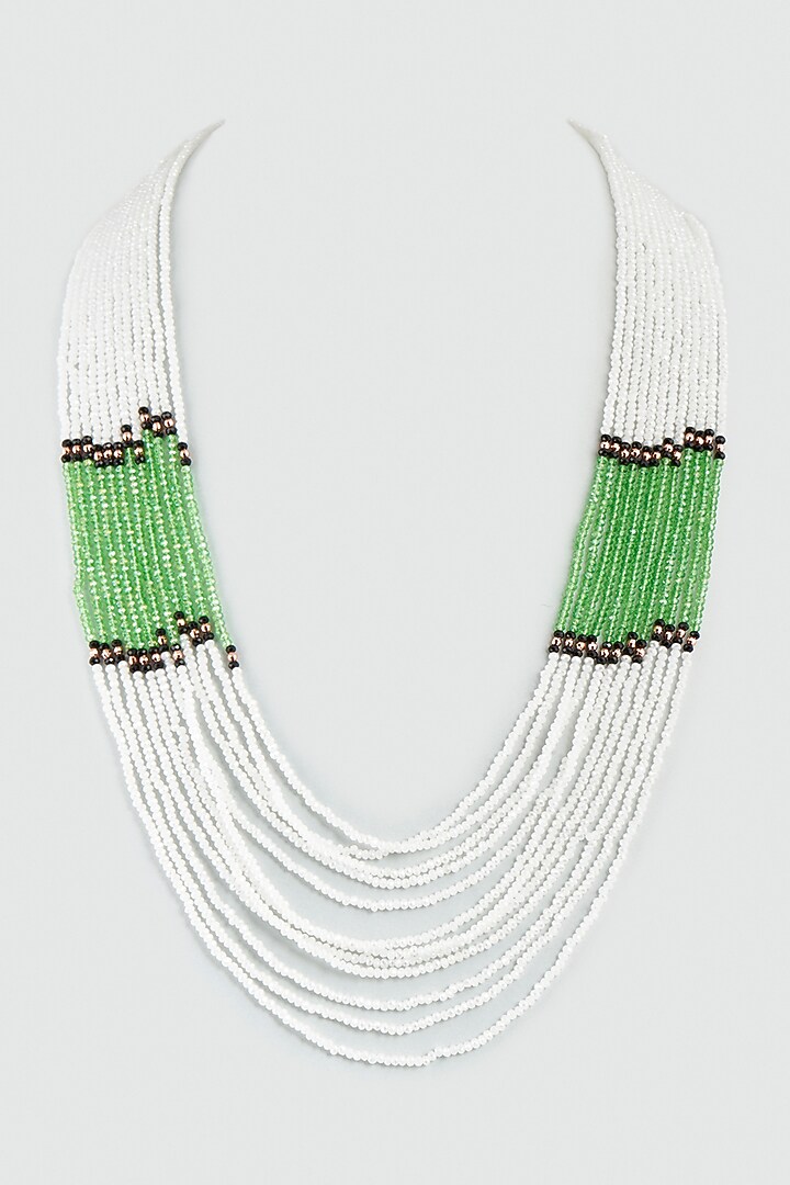 White & Green Crystal Beaded Necklace by Desi Bijouu at Pernia's Pop Up Shop