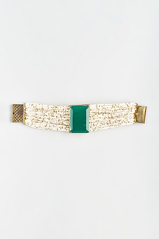 Green Stone & Kidiya Moti Bracelet by Desi Bijouu