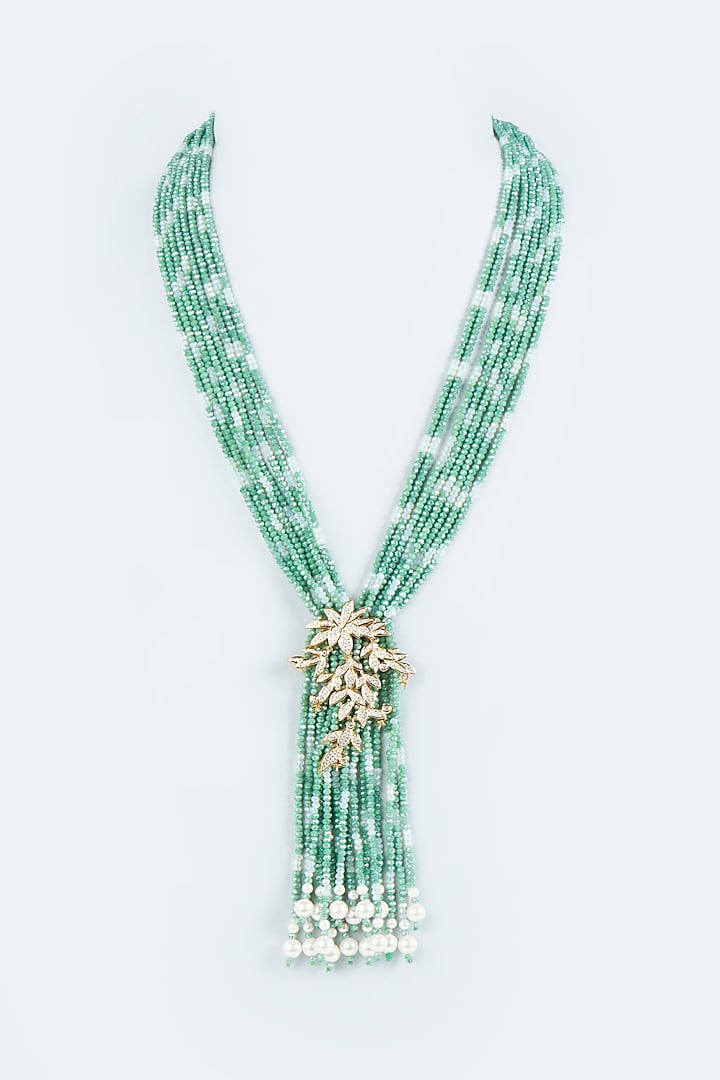 Sea Green Beaded Necklace by Desi Bijouu