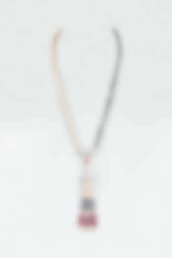 Cream & Grey Twisted Pendant Necklace by Desi Bijouu at Pernia's Pop Up Shop