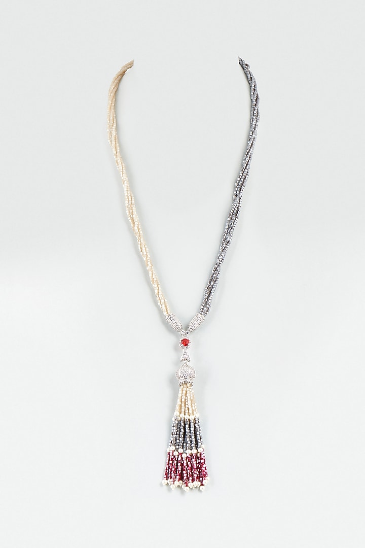 Cream & Grey Twisted Pendant Necklace by Desi Bijouu at Pernia's Pop Up Shop