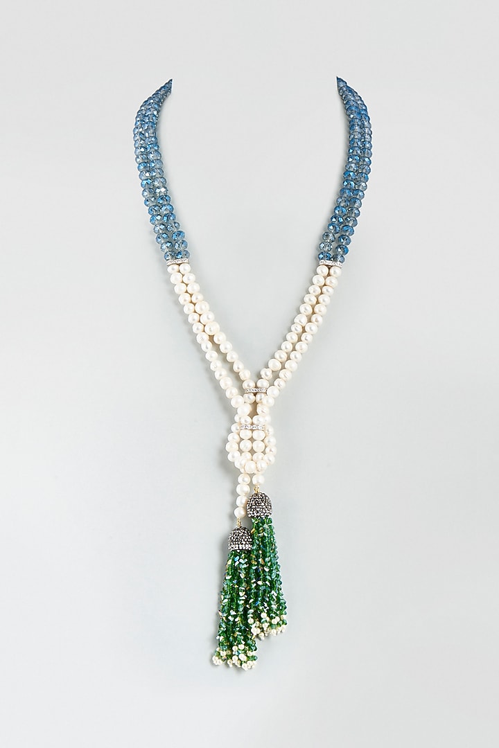 Blue Beaded Necklace With Pearls by Desi Bijouu at Pernia's Pop Up Shop