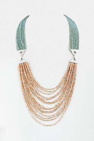 Brown & Sea Blue Crystals Necklace by Desi Bijouu